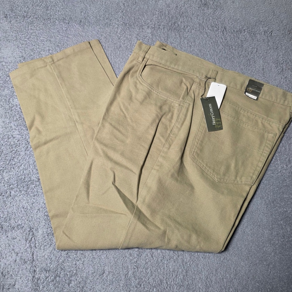 Henry Cottons Mens 34x30 Canvas Pants Khaki Tan Straight Leg Workwear Trousers
